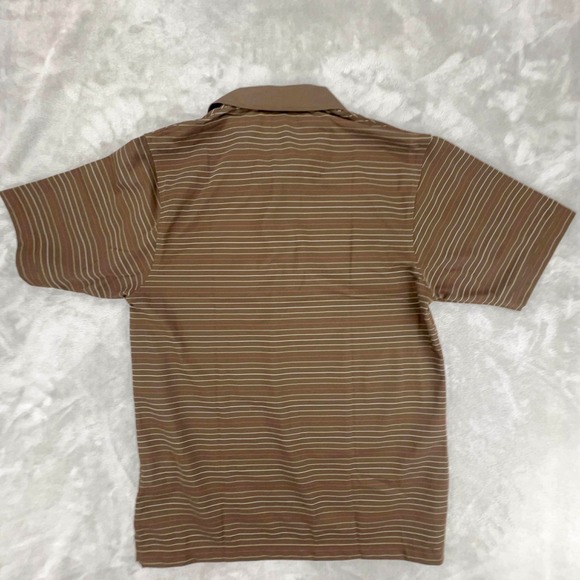 ANTIGUA Desert Dry Golf Polo Shirt Brown White Stripe Short Sleeve Mens S NWT - Picture 2 of 12